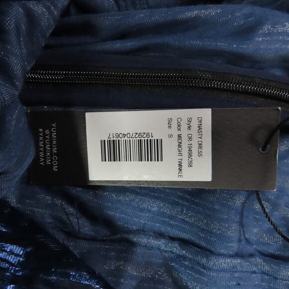 Yumi Kim Midnight Winkle Blue Metallic Striped Velvet Dynasty Dress Size Small - Picture 8 of 9